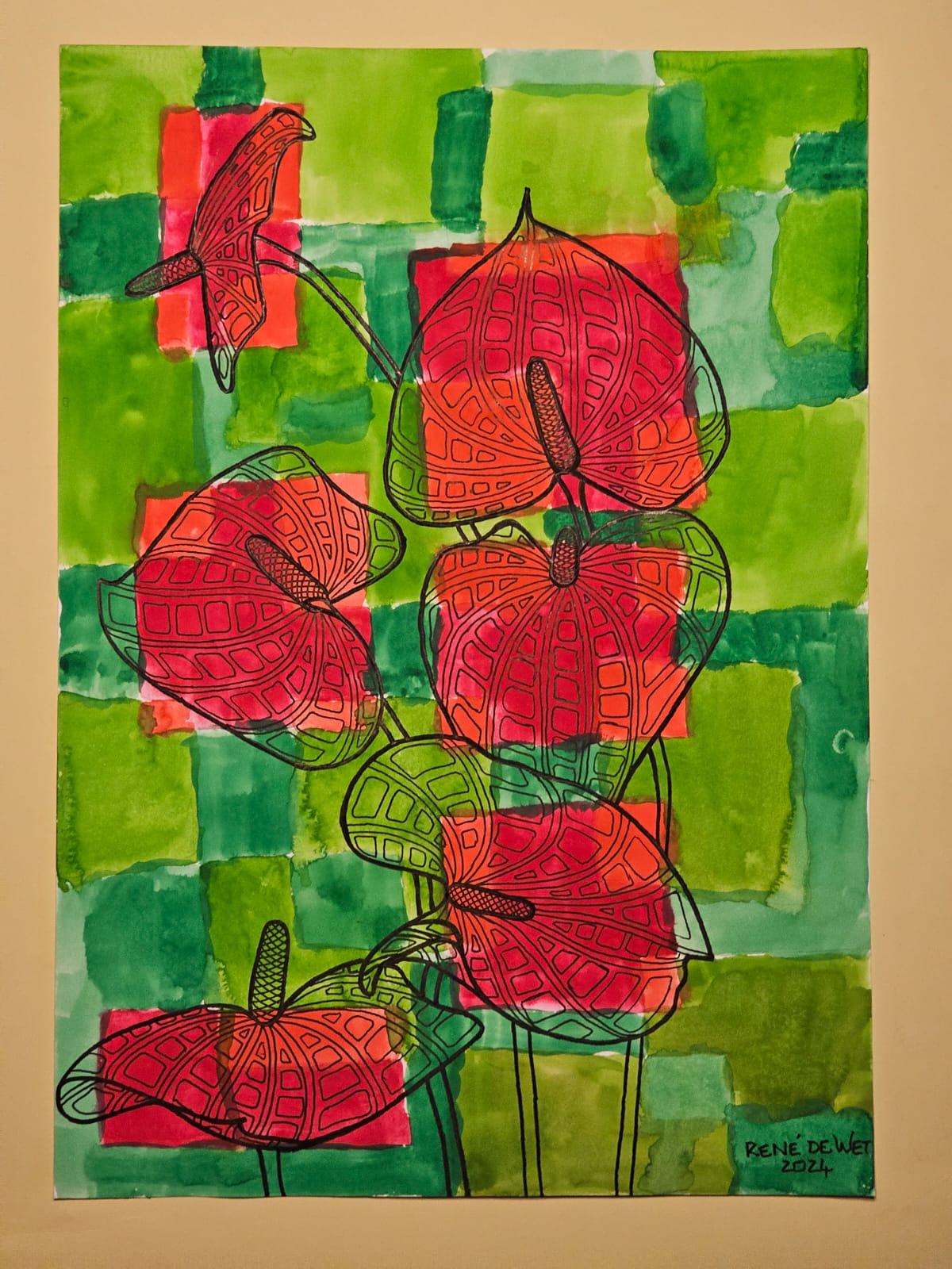 Red Anthurium, A3, Rene de Wet - Image 2